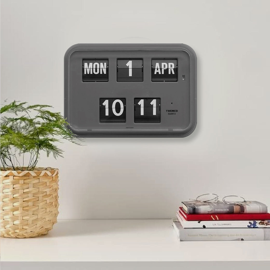 TWEMCO Calendar Flip Wall Clock QD-35 Grey