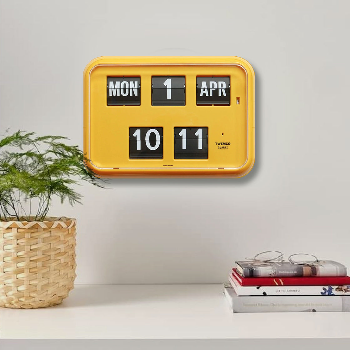 TWEMCO Calendar Flip Wall Clock QD-35 Yellow