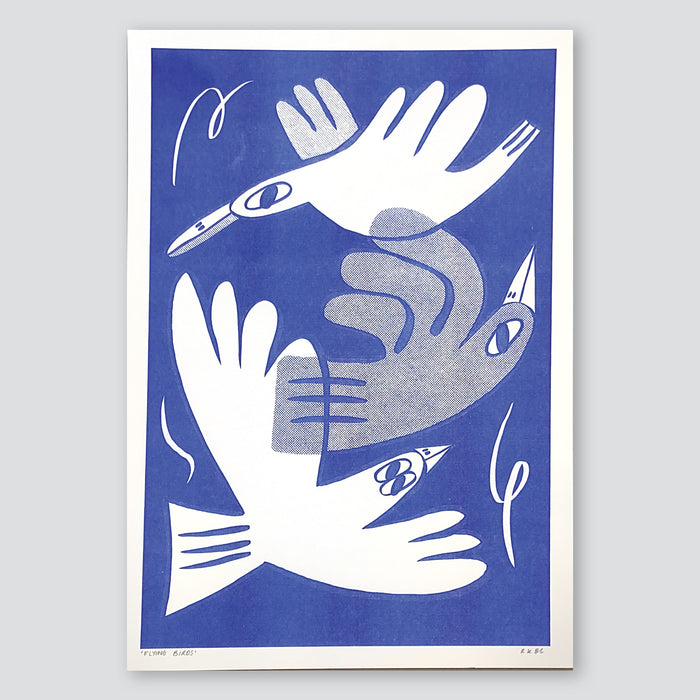 Blue Birds A3 Print - Rebecca Buchanan