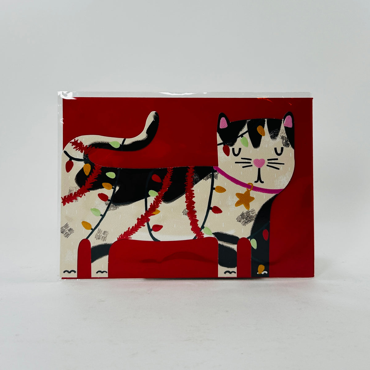 Black & White Cat - Raspberry Blossom Card