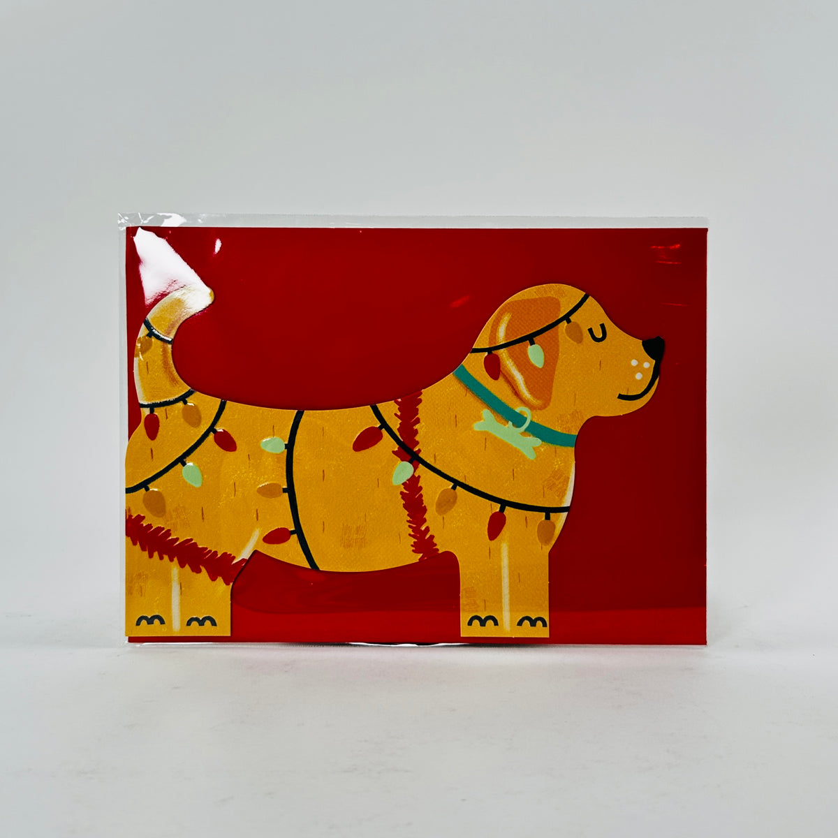 Labrador Puppy in Christmas Lights - Raspberry Blossom Card