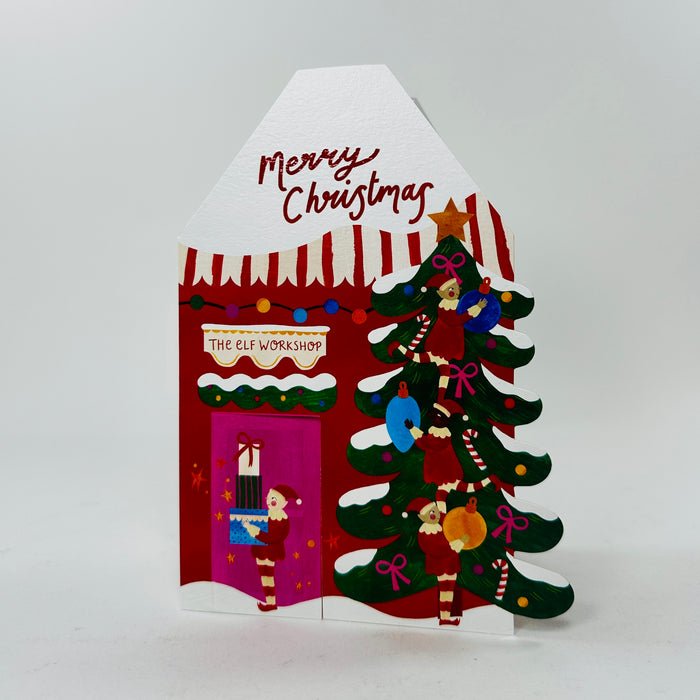 Merry Christmas Elves Workshop - Raspberry Blossom Card