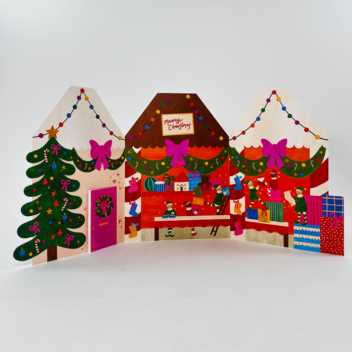 Merry Christmas Elves Workshop - Raspberry Blossom Card