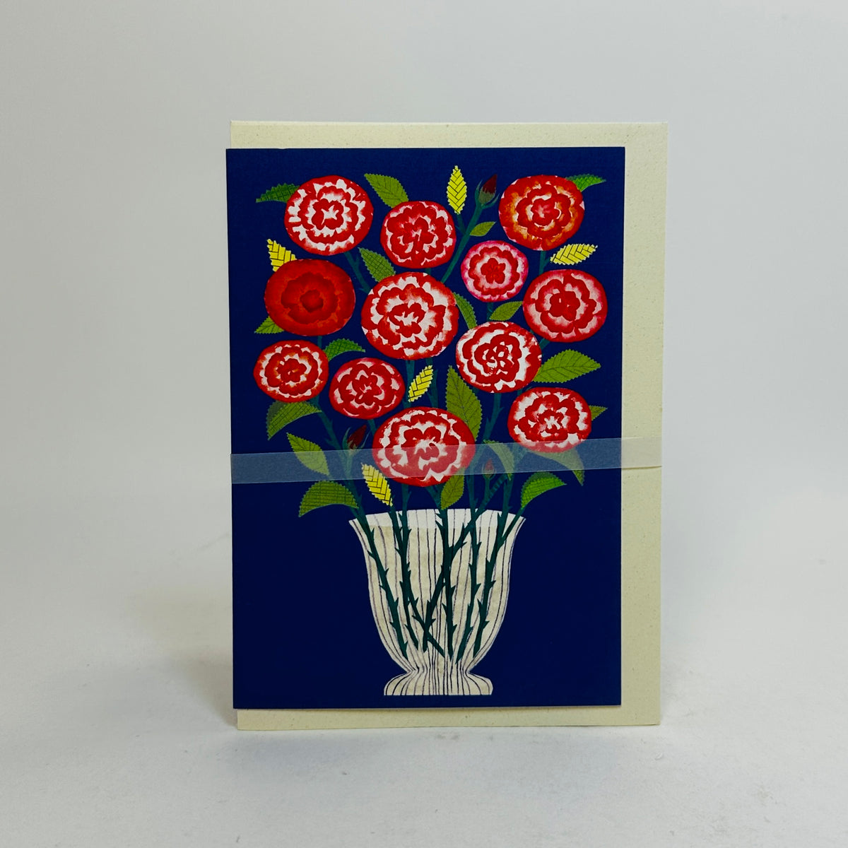 A Dozen Red Roses On Blue - Hadley Card