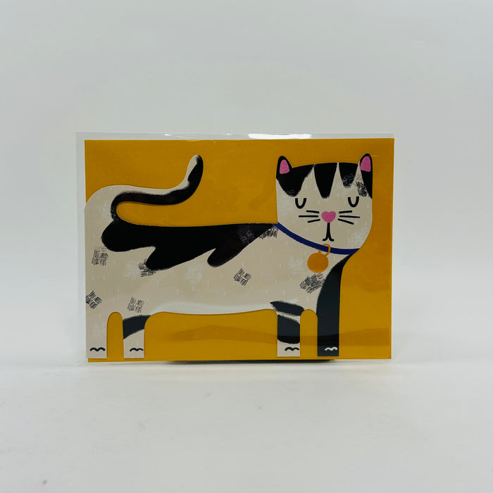 Black and White Cat - Raspberry Blossom Card