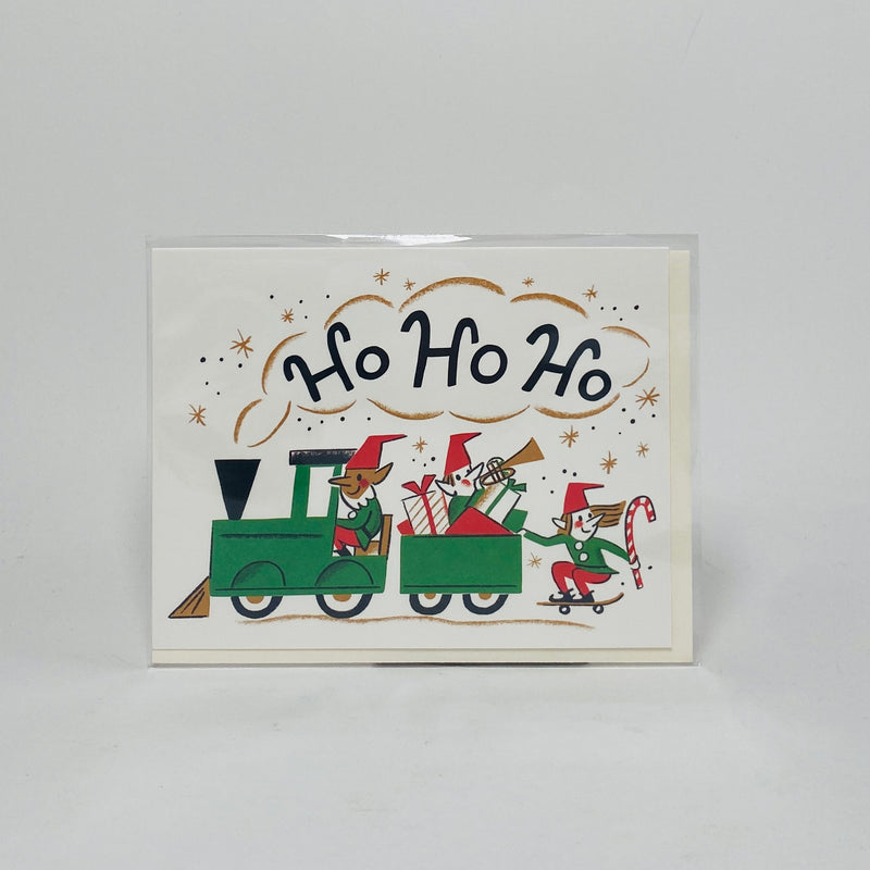 Elf Train Holiday Ho Ho Ho - Red Cap Card