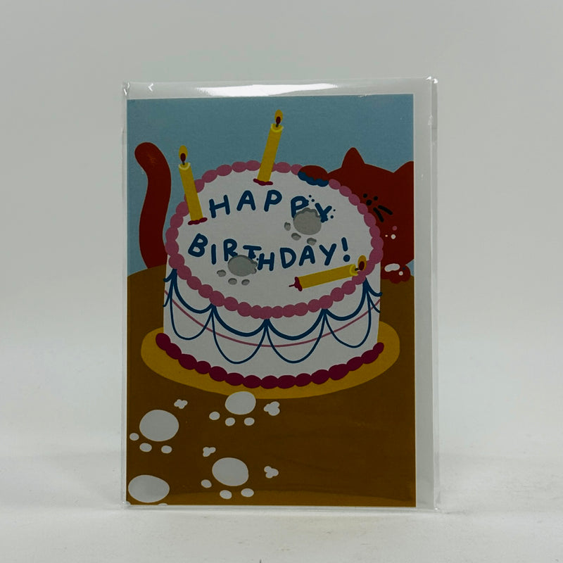 Happy Birthday Cat Paw in Cake - Wrap Card