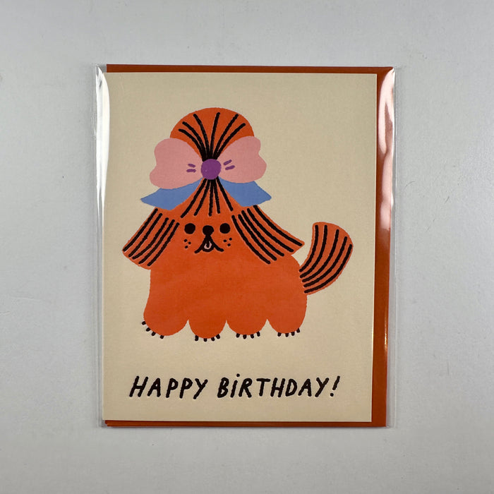 Happy Birthday Dog With Bow - Wrap Card