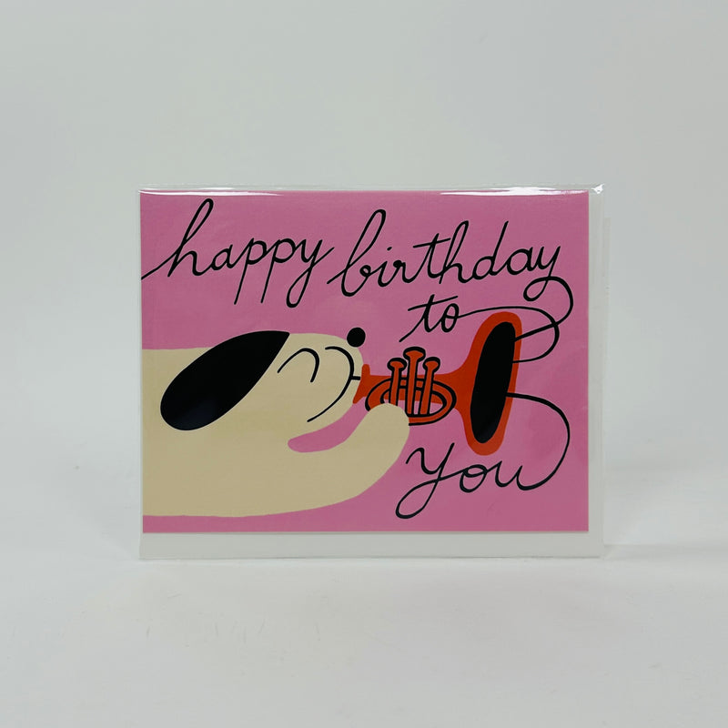 Happy Birthday To You Dog & Trumpet - Wrap Card