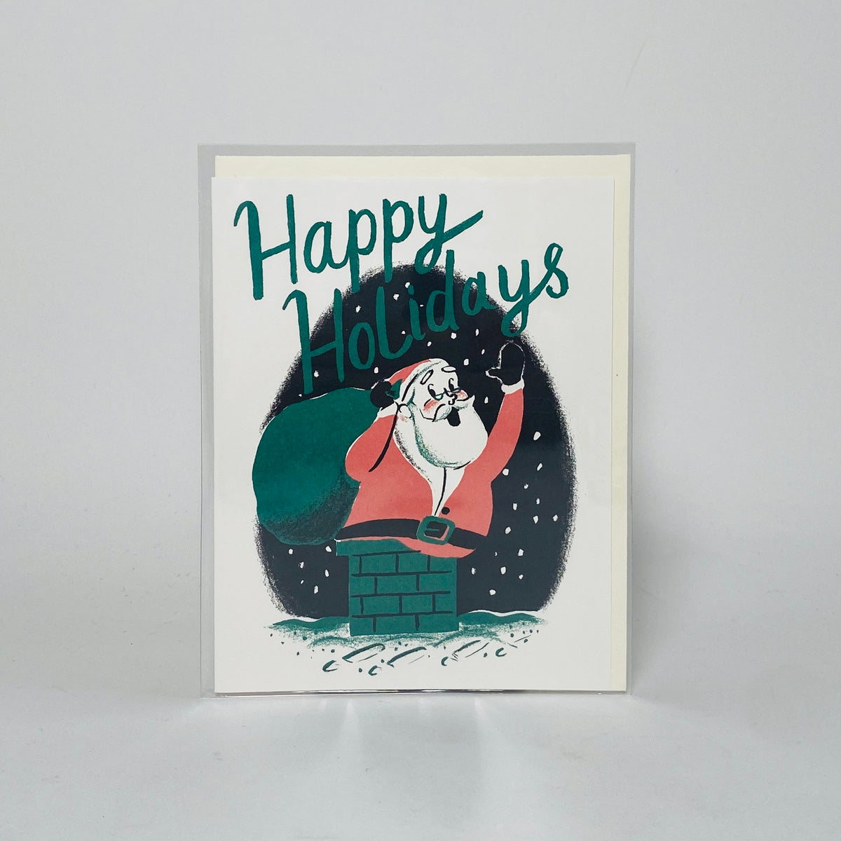 Happy Holidays Santa Chimney - Red Cap Card