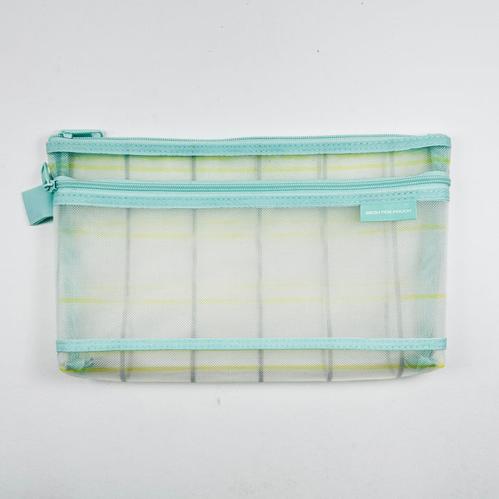 Midori Mesh Pen Pouch - Check Mint Green