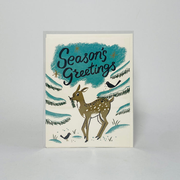 Winter Deer Season's Greetings - Red Cap Card